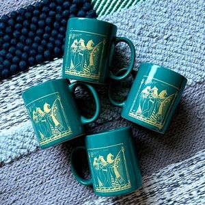 Vintage Egyptian Mug Set of 4 Teal Mug Set